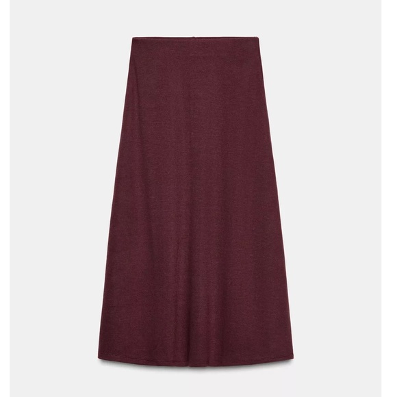 Zara NWT burgundy maroon a-line plain knit midi skirt